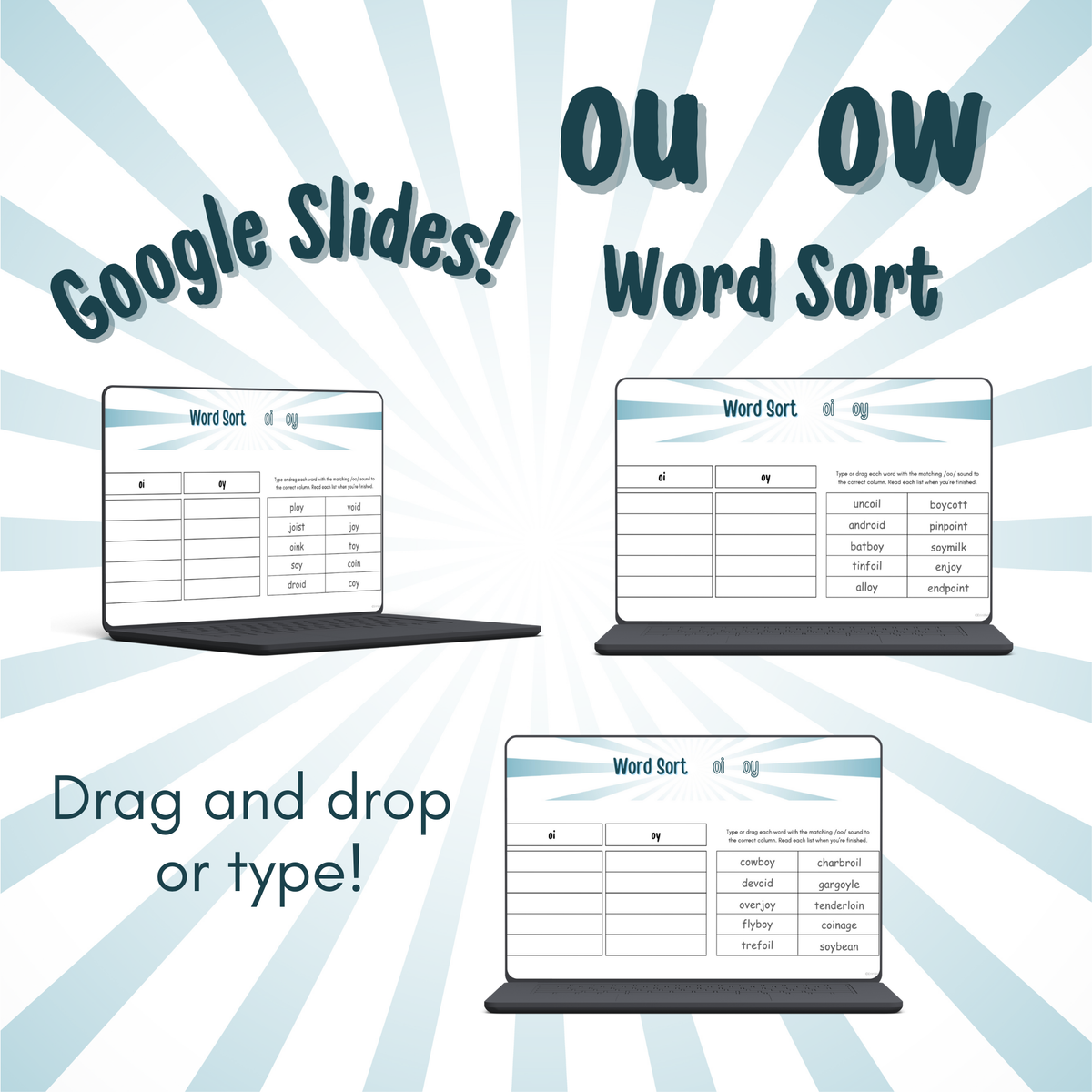 Word Sort - Google Slides - Diphthongs OU & OW