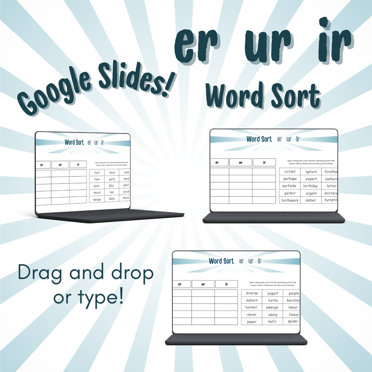 Word Sort - Google Slides - ER, UR, & IR