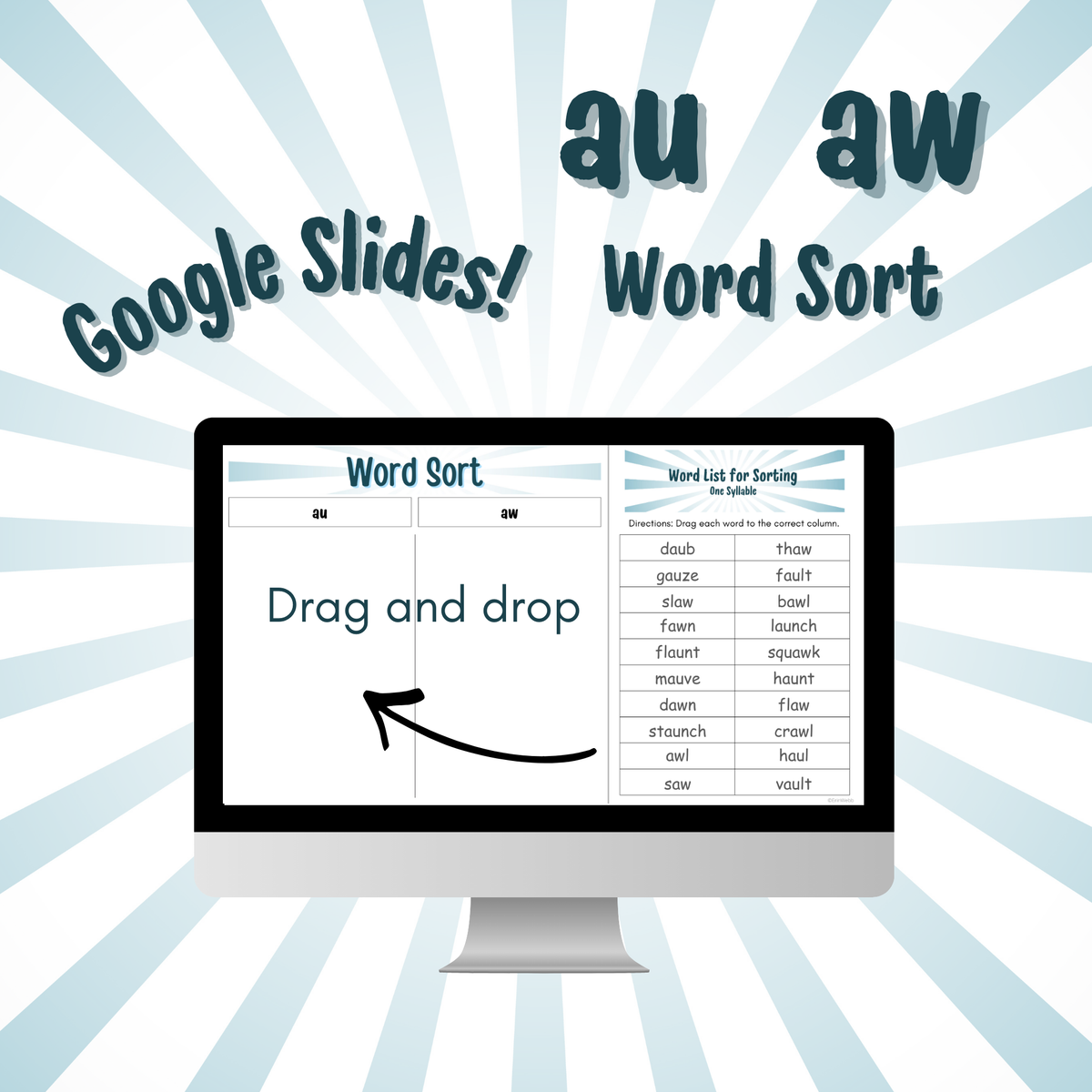 Word Sort - Google Slides - Diphthongs AU & AW