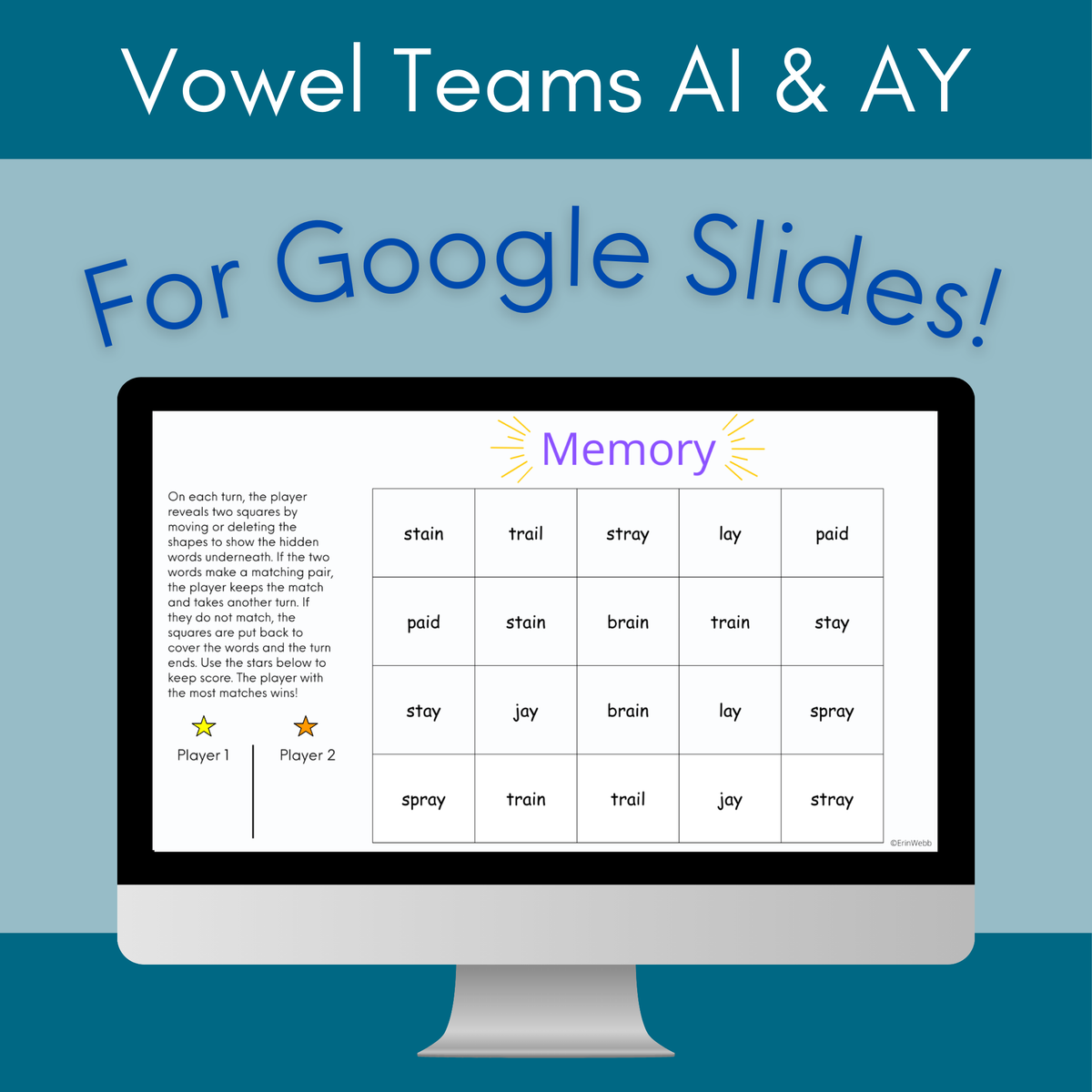 Vowel Teams AI & AY - Google Slides - Games and Activities