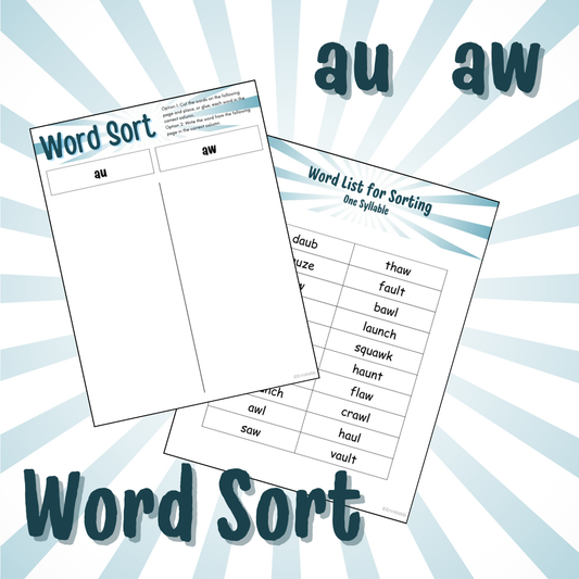Word Sort - Diphthongs AU & AW